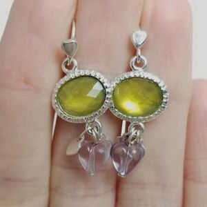 Vintage Lime Green Dangle Earrings, Beaded Charms, Estate